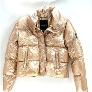 Noize Coco Metallic Gold Cropped Puffer Jacket Champagne Shiny Coat Women S/P